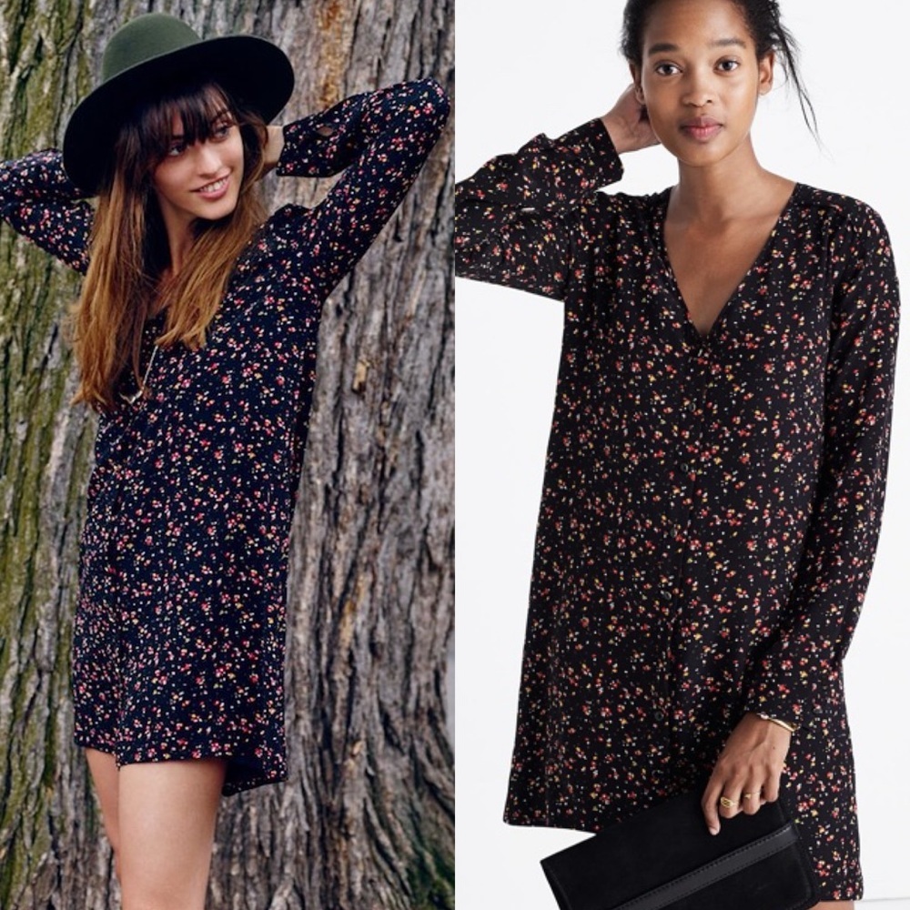 Sezane 100% Silk Elly Shirtdress Floral Print Size XXS Madewell Long Sleeve Boho